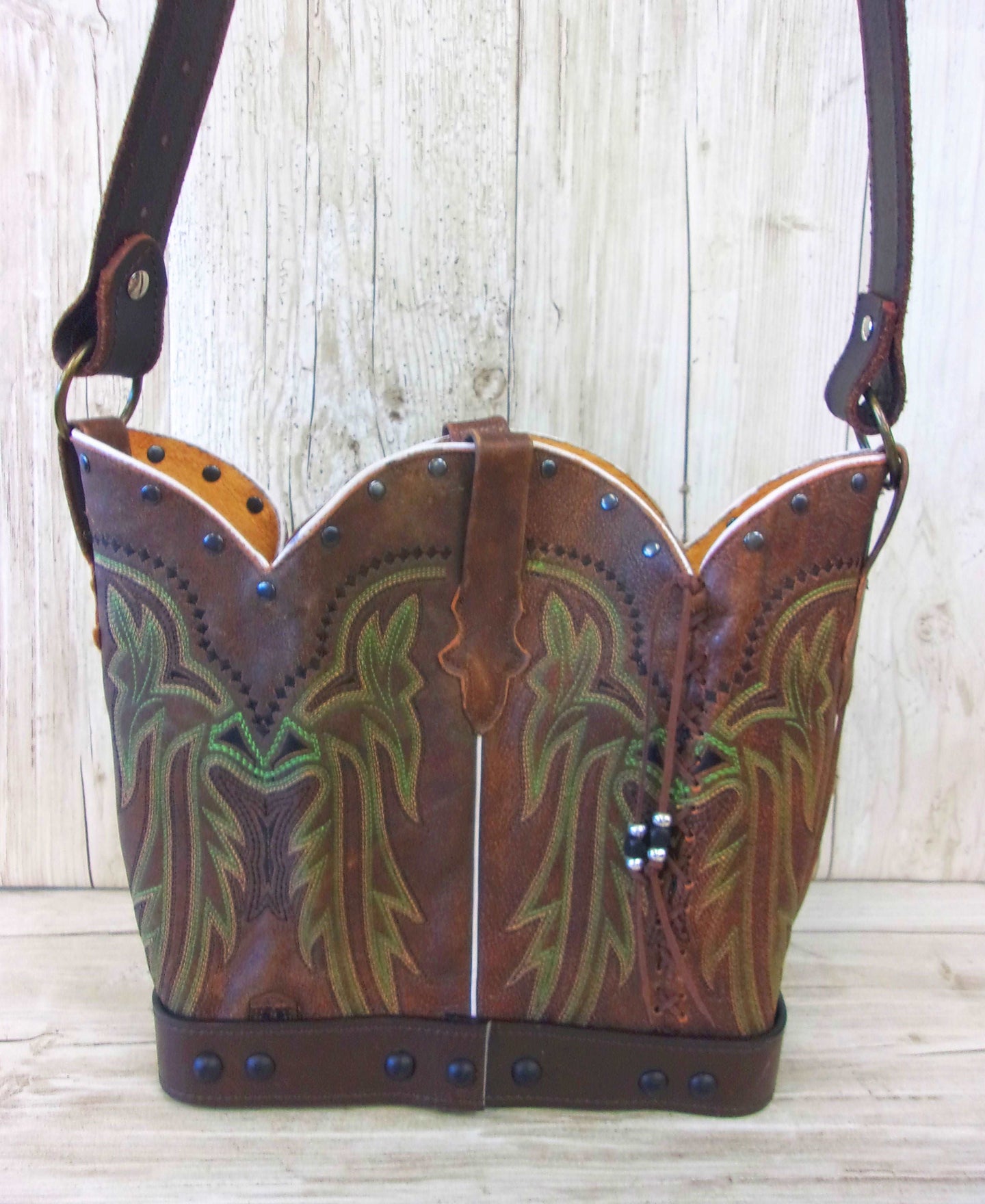 Bucket Bag Cowboy Boot Purse BK129 handcrafted from cowboy boots. Shop all unique leather western handbags, purses and totes at Chris Thompson Bags
